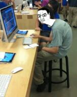 apple_(company) closed_mouth computer glasses hair imac ipad irl kyphosis soyjak variant:chudjak // 412x522 // 211.8KB