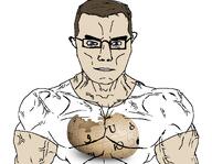 arm blue_eyes buff closed_mouth clothes ear glasses hair soyjak subvariant:chudjak_front subvariant:muscular_chud trend:aryan tshirt uncyclopedia variant:chudjak vein yellow_hair // 1200x929 // 167.0KB