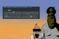 aisha_bint_abi_bakr baby bomb bowtie censored dark_skin desert glasses islam milk muhammad smile subvariant:hornyson subvariant:mar sweating variant:cobson variant:markiplier_soyjak // 2011x1329 // 986.2KB