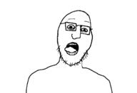 eyebags glasses open_mouth soyjak stubble tongue variant:graftedswansonjak // 669x458 // 2.9KB