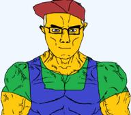 glasses sneed subvariant:muscular_chud tv_(4chan) variant:chudjak yellow_hair yellow_skin // 1059x929 // 44.5KB