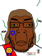 award badge brown_hair brown_skin christianity flies glasses jesus jesus_christ lgbt love_is_love map_(pedophile) pedophile star_of_david stinky subvariant:chudplier variant:chudjak variant:markiplier_soyjak yellow_sclera // 1125x1500 // 271.9KB