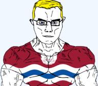 arm blue_eyes british buff bull closed_mouth clothes cow ear england flag flag:herefordshire glasses hair herefordshire soyjak subvariant:chudjak_front subvariant:muscular_chud trend:aryan tshirt united_kingdom variant:chudjak vein yellow_hair // 1059x929 // 85.2KB