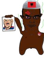 2soyjaks albania amerimutt arm brown_skin closed_mouth country ear flag flag:albania flag:serbia full_body glasses hand holding_object meta:tagme reichsadler serbia smile smug soyjak stubble subvariant:chudjak_front subvariant:impish_amerimutt subvariant:wikiswede taqiyah variant:chudjak variant:gapejak variant:impish_soyak_ears // 680x897 // 176.9KB