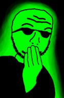 arm central_intelligence_agency closed_mouth glasses glowing green_skin hand soyjak stubble sunglasses variant:nulljak // 350x537 // 36.8KB