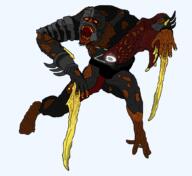 armor beard blood blood_from_mouth bloodshot_eyes dead_space discord_logo_facial_mark fnf_pedo glasses glowing monster rage series:pedomorphs shitskin variant:unknown warrior-z_(user) // 1052x966 // 311.9KB