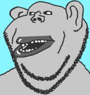 amerimutt black_sclera blue_background ear grey_skin lips looking_at_you mutt npc open_mouth soyjak stubble subvariant:impish_amerimutt variant:impish_soyak_ears // 598x628 // 16.6KB