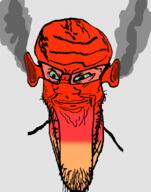 angry calm closed_mouth distorted ear fume glasses hothead red soyjak stretched_chin stubble subvariant:longplier variant:markiplier_soyjak vein // 785x1000 // 383.2KB