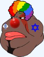Warrior-Z(user) arab brown_skin clown clown_nose clown_wig flag:israel full_body israel mudzilla muslims shitskin star_of_david transparent transparent_background variant:meximutt wig // 516x662 // 67.5KB