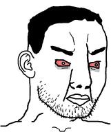 bloodshot_eyes chin ear eyebags eyebrows hair red_sclera shocked stubble variant:chudjak white_skin // 645x770 // 20.9KB