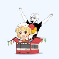 anime arm black_shirt box clothes female flandre_scarlet glasses hair hand hands_up hat open_mouth red_eyes soyjak stubble touhou variant:excited_soyjak video_game wing wu_tang_clan yellow_hair // 616x616 // 158.4KB