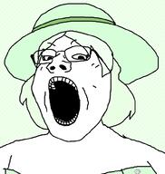 clothes crystal_cafe female glasses green_hair hair hat open_mouth soyjak subvariant:gapejak_female variant:gapejak // 940x992 // 229.4KB