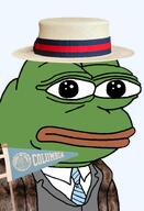 amphibian boater_hat closed_mouth clothes coat coat_of_arms collared_shirt college columbia_university flag frog fur_coat green_skin hat holding_object ivy_league lips looking_at_you nas:pepe necktie neutral pennant pepe_the_frog series:pepe_hat shield sports straw_hat suit suit_and_tie transparent_background university // 1008x1479 // 803.8KB