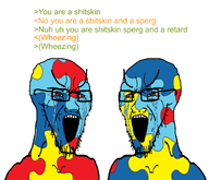 2soyjaks angry argument autism bloodshot_eyes crying eyebrows greentext nose orangetext puzzle puzzle_piece soyjak sperg stretched_chin tear teeth variant:soyak white_background // 1750x1500 // 207.1KB