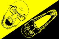 2soyjaks anarchism anarcho-capitalism angry capitalism flag flag:anarcho-capitalism glasses libertarian mustache open_mouth soyjak stretched_mouth stubble variant:feraljak variant:markiplier_soyjak // 1987x1300 // 807.5KB