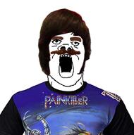 barneyfag brown_hair clothes hair lee_goldson mustache open_mouth soyjak tshirt variant:a24_slowburn_soyjak // 799x809 // 568.8KB