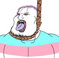 ack beard bloodshot_eyes eyeslashes flag:transgender_pride_flag hanging mustache nose open_mouth purple_hair rope stubble subvariant:mexiaryan tranny variant:meximutt // 886x872 // 198.7KB