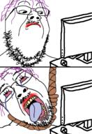 ack bloodshot_eyes computer crying glasses hair hanging mouse mustache open_mouth purple_hair rope screen soyjak stubble suicide tongue tranny variant:bernd variant:gapejak yellow_teeth // 996x1452 // 951.2KB