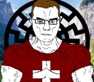 blacksun brown_hair buff chud countrywar flag flag:switzerland glasses smile sonnenrad soyjak switzerland // 1059x929 // 3.8MB