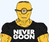 1_eye a10_eyes black_shirt brown_hair buff minion never_goon subvariant:muscular_chud variant:chudjak yellow_skin // 1059x929 // 48.3KB