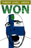 ahegao country emerald finland flag flag:finland gem glasses green green_eyes hair looking_up open_mouth schlog_color_event soyjak soyjak_blog stubble teeth text threat_level_green variant:cobson won // 721x1115 // 139.1KB