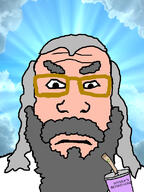 angry beard clothes cloud cup drawn_background drinking_straw god grey_hair heaven long_hair mustache neutral sky soy soyjak soylent subvariant:neutralplier text thick_eyebrows variant:markiplier_soyjak // 600x800 // 106.0KB