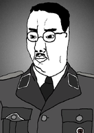 glasses grey_background hair heinrich_himmler looking_to_the_left military_uniform mustache nazism swastika variant:chudjak // 500x699 // 103.0KB