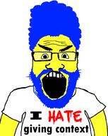 angry beard blue_beard blue_hair cartoon clothes context glasses hair hate i_hate marge marge_simpson open_mouth soyjak subvariant:science_lover text the_simpsons tshirt variant:markiplier_soyjak yellow_skin // 800x1005 // 101.3KB