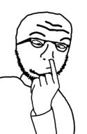 arm closed_mouth clothes cross_eyed glasses hand picking_nose soyjak stubble sweater variant:nulljak // 350x537 // 4.0KB