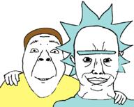 2soyjaks adult_swim blue_hair blue_shirt brown_hair chud_troon_alliance closed_mouth clothes friendship hand happy morty_smith rick_and_morty rick_sanchez smile soyjak subvariant:chudjak_front variant:bernd variant:chudjak yellow_shirt // 846x678 // 22.8KB