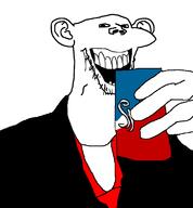 clothes coke drink ear hand holding_object holding_sproke laughing necktie nostalgia_critic open_mouth soda soyjak sprite sproke stubble subvariant:splicejak suit variant:impish_soyak_ears // 719x777 // 31.5KB