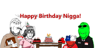 bald beard birthday book broot bunny_ears cake carrot chauvin_(namefag) chile clothes coca_cola ear fire flag:chile glasses green_skin grey_hair hair inaba_tewi menstrualcykill_(user) meta:namefags namefags party party_hat pink_shirt pipe ploopy_(user) rabbit rabbit_ears red_skin shadow smoke soynorthropf5_(user) subvariant:wholesome_soyjak sunglasses table text thrembo trend:glowie variant:chudjak variant:gapejak variant:impish_soyak_ears variant:meximutt variant:soyak white_skin // 4000x2000 // 882.1KB