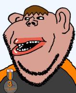 amerimutt badge brown_hair dan ear mouth mutt open soybooru soyjak stubble subvariant:impish_amerimutt variant:impish_soyak_ears // 598x728 // 32.1KB