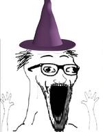 arm clothes glasses hand hands_up hat open_mouth soyjak stubble subvariant:wewjak variant:soyak wizard_hat // 640x818 // 186.5KB