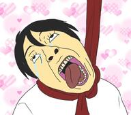 anime attack_on_titan crying hair heart mikasa_ackerman open_mouth scarf soyjak suicide tongue variant:bernd yellow_skin // 960x843 // 55.5KB