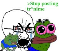 angry anime bloodshot_eyes censored crying frog glasses greentext open_mouth pepe soyjak stubble text variant:cryboy_soyjak // 990x857 // 699.3KB