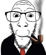 closed_mouth clothes glasses pipe smile smoking soyjak stubble suit variant:dylanjak // 552x650 // 129.0KB