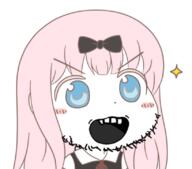 anime beard blue_eyes blush bowtie chika_fujiwara clothes gyate_gyate kaguya_sama_love_is_war meta:nas open_mouth pink_hair soiboi soyjak sparkle stubble variant:soyak // 819x719 // 377.8KB