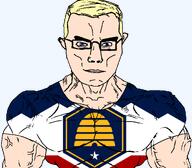arm blond blue_eyes buff clothes ear eyebrows flag flag:utah glasses lips looking_at_you muscles no_stubble nose star subvariant:muscular_chud transparent_background trend:aryan utah variant:chudjak vein white_skin wrinkles // 1059x929 // 112.9KB