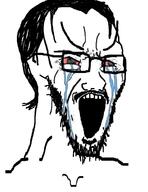 beard bloodshot_eyes crying glasses hair large_eyebrows meta:tagme mustache open_mouth soyjak stretched_mouth variant:soyak // 772x1000 // 81.1KB