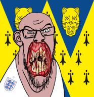 angry animal british distorted ear england flag flag:shropshire flower glasses hair irl leopard lion open_mouth plant rotten_teeth shropshire soyjak stubble teeth united_kingdom variant:feraljak white_skin yellow_teeth you_were_one_i_ker // 1048x1081 // 424.7KB
