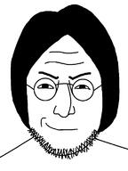 closed_mouth eyebrows forehead_lines glasses hair john_lennon smile smug soyjak stubble variant:lennonjak // 600x800 // 12.6KB