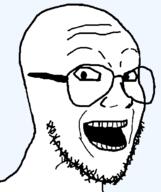 glasses head looking_at_you open_mouth smile soyjak stubble template transparent_background variant:gunjak // 1170x1395 // 81.6KB