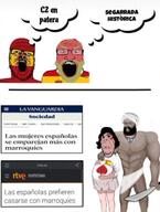 aryan black_skin blue_eyeseyes brown_skin cuck flag:morocco flag:spain glasses islam mexico morocco spain spanish_text stubble subvariant:hornyson subvariant:science_lover sword tan_skin variant:a24_slowburn_soyjak variant:cobson variant:markiplier_soyjak // 543x718 // 50.5KB
