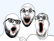 3soyjaks ear glasses hair hand oh_my_god_she_is_so_attractive open_mouth soyjak soyjak_trio2 stubble transparent_background variant:cirrus variant:hot_sauce variant:reaction_soyjak // 1497x1119 // 148.3KB