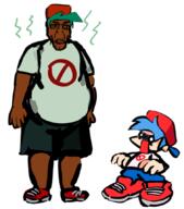 artist:shemmysloota blue_hair boyfriend_(friday_night_funkin') brown_skin clothes fat fnf_pedo friday_night_funkin' shoe subvariant:chudplier variant:markiplier_soyjak // 757x858 // 223.5KB