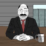 boss building eyebrows glasses job moustache mug necktie office smile soyjak stubble tuxedo variant:gerbert // 2048x2048 // 850.7KB
