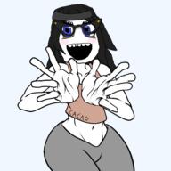 arm big_thighs blue_eyes blush blushing body crop_top cute cute_girl eyes_like_the_o-o-cean female femjak glasses grey_pants hair hand oh_my_god_she_is_so_attractive open_mouth sisa thighs variant:soytan // 500x500 // 85.4KB