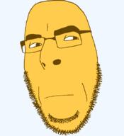 closed_mouth emoticon glasses looking_to_the_right neutral series:soymoji soyjak stubble variant:cobson yellow yellow_skin // 775x849 // 16.7KB