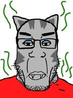 animal cat cat_ear clothes ear eyebrows fangs forced_meme fritz_the_cat fritzpedo lips meta:tagme red_shirt stink_lines stinky subvariant:chudplier variant:chudjak variant:markiplier_soyjak yellow_sclera yellow_teeth // 600x800 // 140.4KB